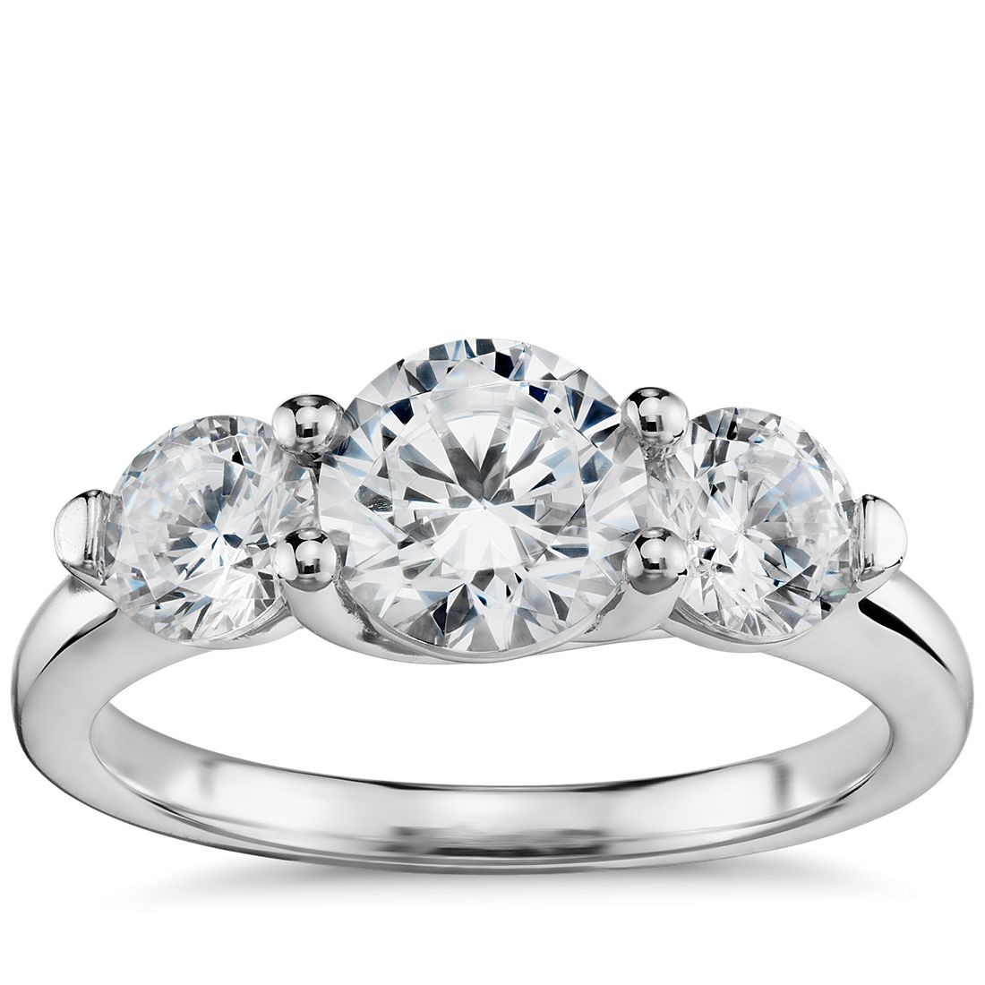 Three-Stone Petite Trellis Diamond Engagement Ring in 14k White Gold